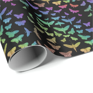 Vintage colorful butterflies moths insects wrapping paper