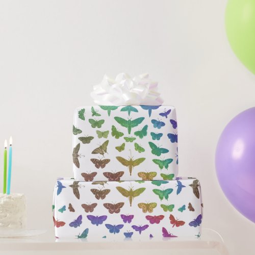 Vintage colorful butterflies moths insects  wrapping paper
