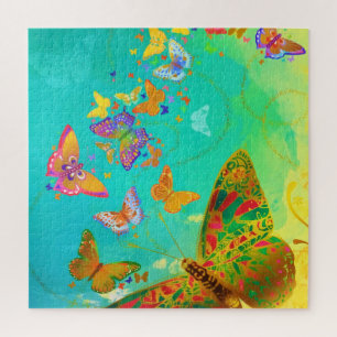 Vintage Colorful Butterfly Gold Glitter Watercolor Jigsaw Puzzle