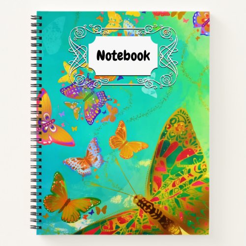 Vintage Colorful Butterfly Gold Glitter Watercolor Notebook