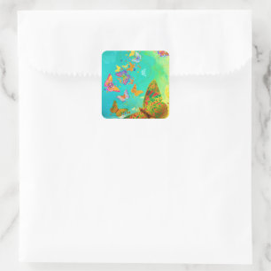 Vintage Colorful Butterfly Gold Glitter Watercolor Square Sticker