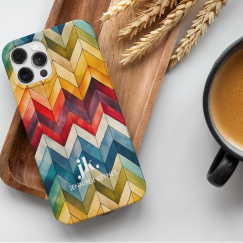 Vintage Colorful Chevron Monogram rainbow Case_Mate iPhone 14 Case