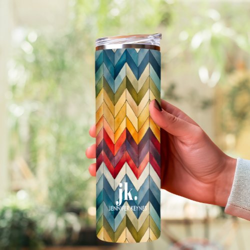 Vintage Colorful Chevron Monogram rainbow Thermal Tumbler