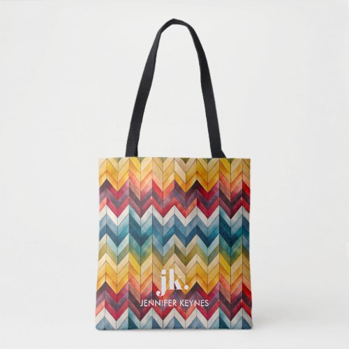 Vintage Colorful Chevron Monogram rainbow Tote Bag