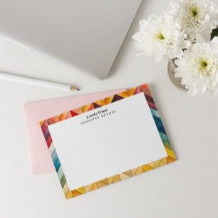 Vintage Colorful Chevron Name Monogram  Note Card