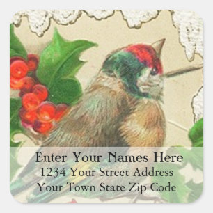 Vintage Colorful Christmas Bird Address Label