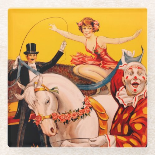 Vintage Colorful Circus Performer Poster Glass Coaster