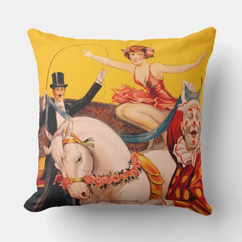Vintage Colorful Circus Performer Poster Outdoor Pillow