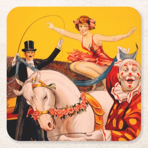 Vintage Colorful Circus Performer Poster Square Paper Coaster