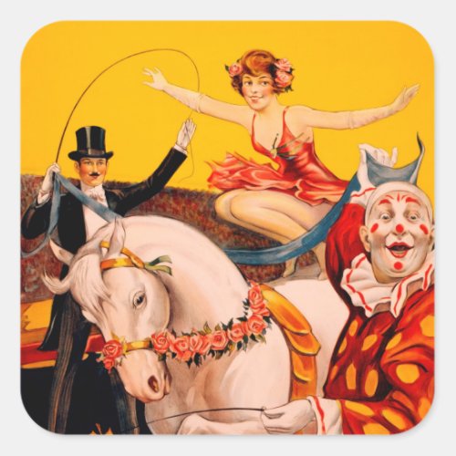 Vintage Colorful Circus Performer Poster Square Sticker