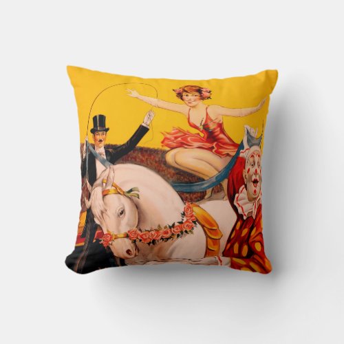 Vintage Colorful Circus Performer Poster Throw Pillow