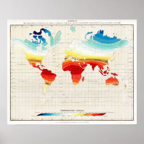 Vintage Colorful Climate of the Earth Map Poster