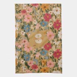 Vintage Colorful Daisy Pattern - Mustard Kitchen Towel