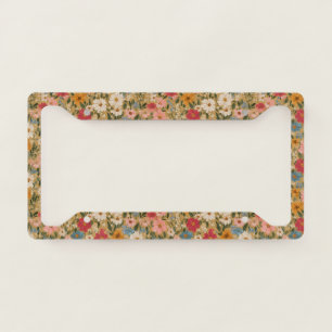 Vintage Colorful Daisy Pattern - Mustard License Plate Frame