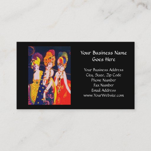 Customizable Vintage Colorful Deco Women with Jewelry Business Card Template