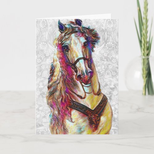 Vintage Colorful Decorated Horse Art Note Card 