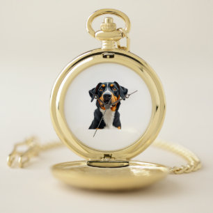 Vintage Colorful Dog Portrait Illustration Retro P Pocket Watch