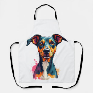 Vintage Colorful Dog Portrait Pop Art Illustration Apron