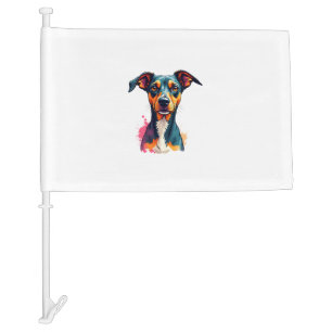 Vintage Colorful Dog Portrait Pop Art Illustration Car Flag