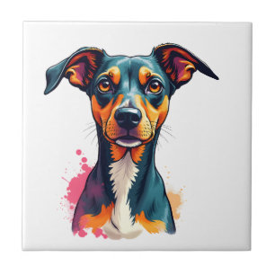 Vintage Colorful Dog Portrait Pop Art Illustration Ceramic Tile