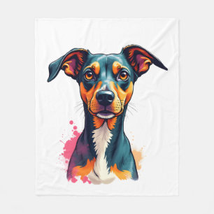 Vintage Colorful Dog Portrait Pop Art Illustration Fleece Blanket