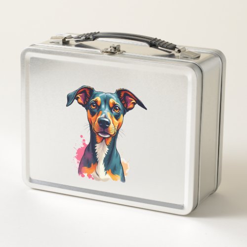 Vintage Colorful Dog Portrait Pop Art Illustration Metal Lunch Box