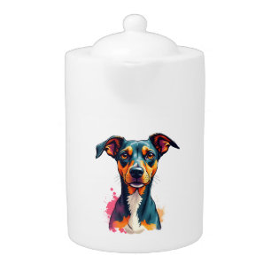 Vintage Colorful Dog Portrait Pop Art Illustration Teapot
