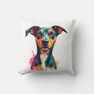 Vintage Colorful Dog Portrait Pop Art Illustration Throw Pillow