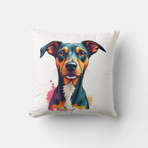 Vintage Colorful Dog Portrait Pop Art Illustration Throw Pillow