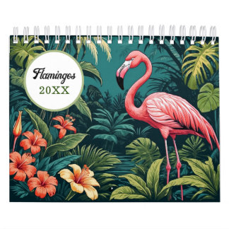 Vintage Colorful Flamingo Illustrations Calendar