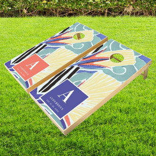 Vintage Colorful Floral Abstract Art by E.A. Séguy Cornhole Set