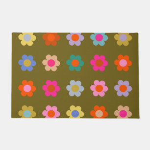 Vintage Colorful Floral Abstract Retro Flowers Doormat