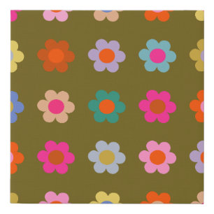 Vintage Colorful Floral Abstract Retro Flowers Faux Canvas Print