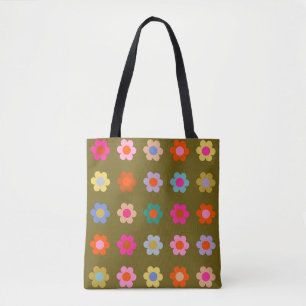 Vintage Colorful Floral Abstract Retro Flowers Tote Bag