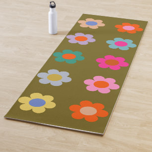 Vintage Colorful Floral Abstract Retro Flowers Yoga Mat