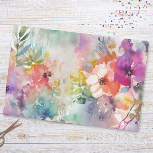 Vintage Colorful Floral Botanical Watercolor Tissue Paper