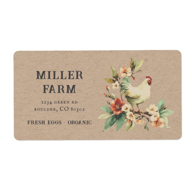 Vintage Colorful Floral Chicken Egg Carton Label (Front)