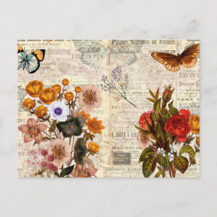 Vintage Colorful Floral Decoupage Postcard