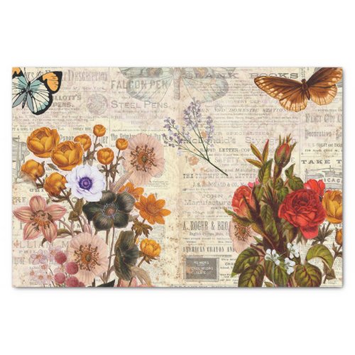 Vintage Colorful Floral Decoupage  Tissue Paper