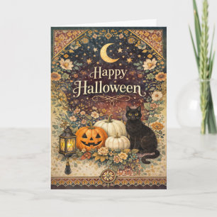 Vintage Colorful Floral Folk Art Halloween Card