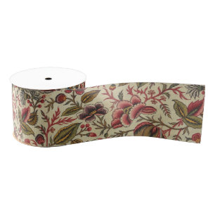 Vintage Colorful Floral Print Grosgrain Ribbon