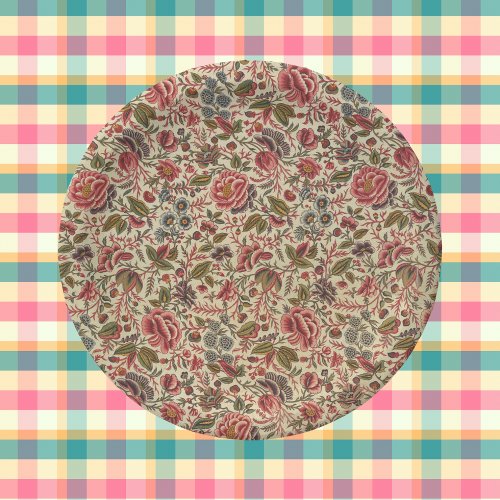 Vintage Colorful Floral Print Paper Plates