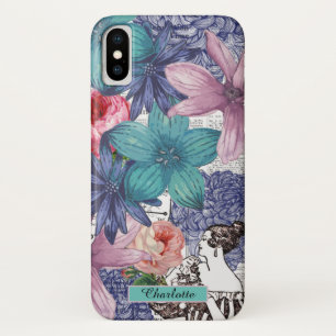Vintage Colorful Floral Your name iPhone X Case