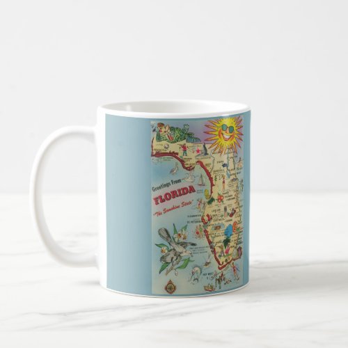 Vintage Colorful Florida Postcard Map Mug