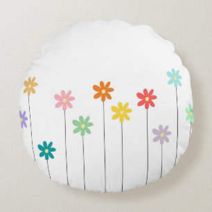 Vintage Colorful Flower Round Pillow