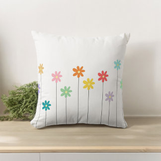 Vintage Colorful Flower Throw Pillow