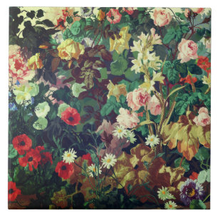 Vintage colorful flowers floral painting ceramic tile