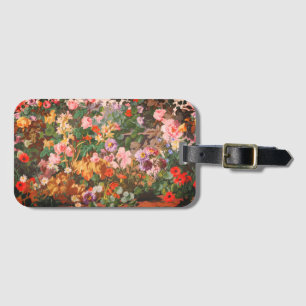 Vintage colorful flowers floral painting luggage tag