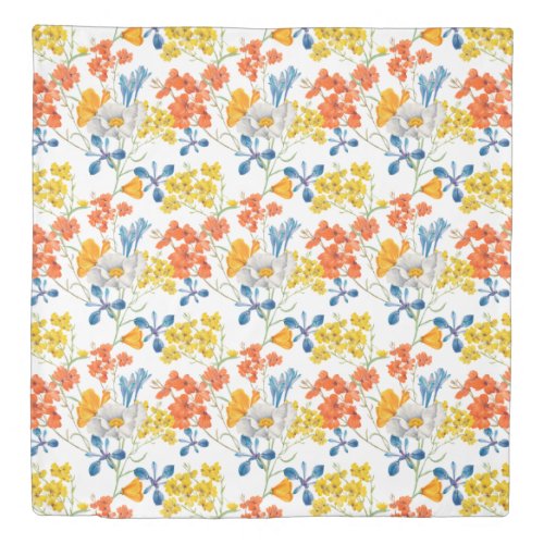 Vintage Colorful Flowers Pattern Duvet Cover
