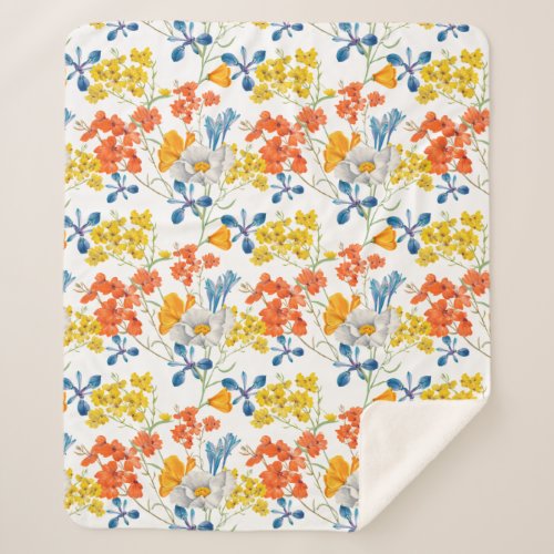 Vintage Colorful Flowers Pattern Sherpa Blanket